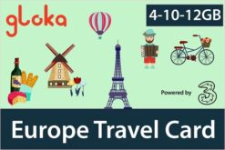 Europe prepaid sim card three uk 4-12GB Gloka