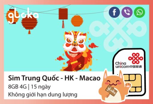 Sim data Trung Quốc Hongkong Macao 15 ngày China Unicom Gloka