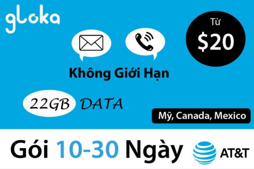 sim bắc mỹ at&t 22GB mỹ canada mexico