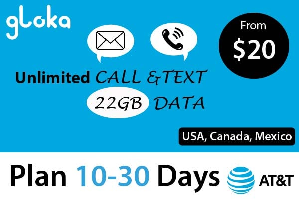 North America travel sim card AT&T 22GB USA Canada Mexico