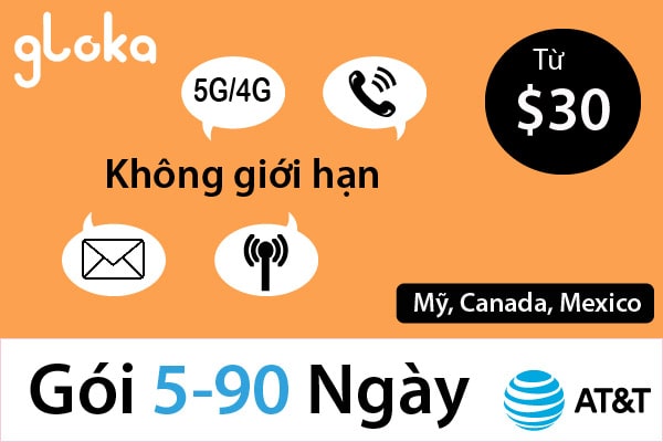 sim 4G AT&T bắc mỹ 5-90 ngày