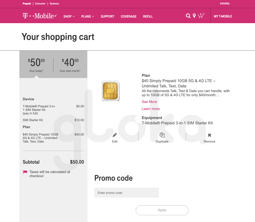 Mua sim Mỹ trên website T-Mobile